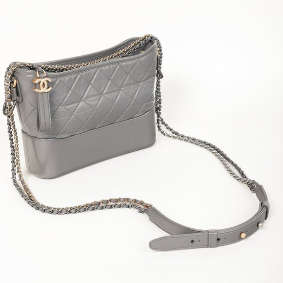 Chanel Gabrielle Quilted Hobo Aged Calfskin Grey Leather Crossbody Shoulder Bag - Picture 6 of 12